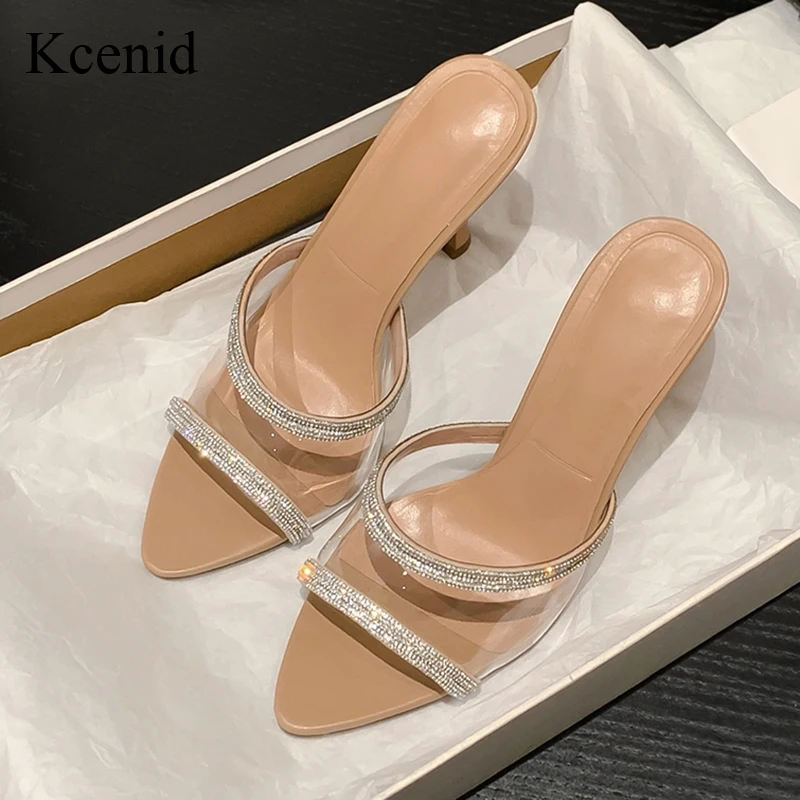 

Пикантные женские туфли Kcenid на высоком каблуке, прозрачные тапочки с кристаллами, уличные пикантные летние сандалии с открытым носком, женская обувь
