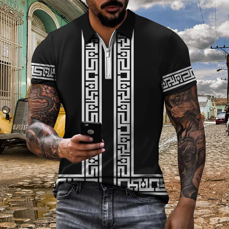 

Retro Harajuku 3D printing Polo Shirts For Men 2022 Summer Casual Short Sleeve Lapel Zipper Gentleman Design EU Size Top T-shirt