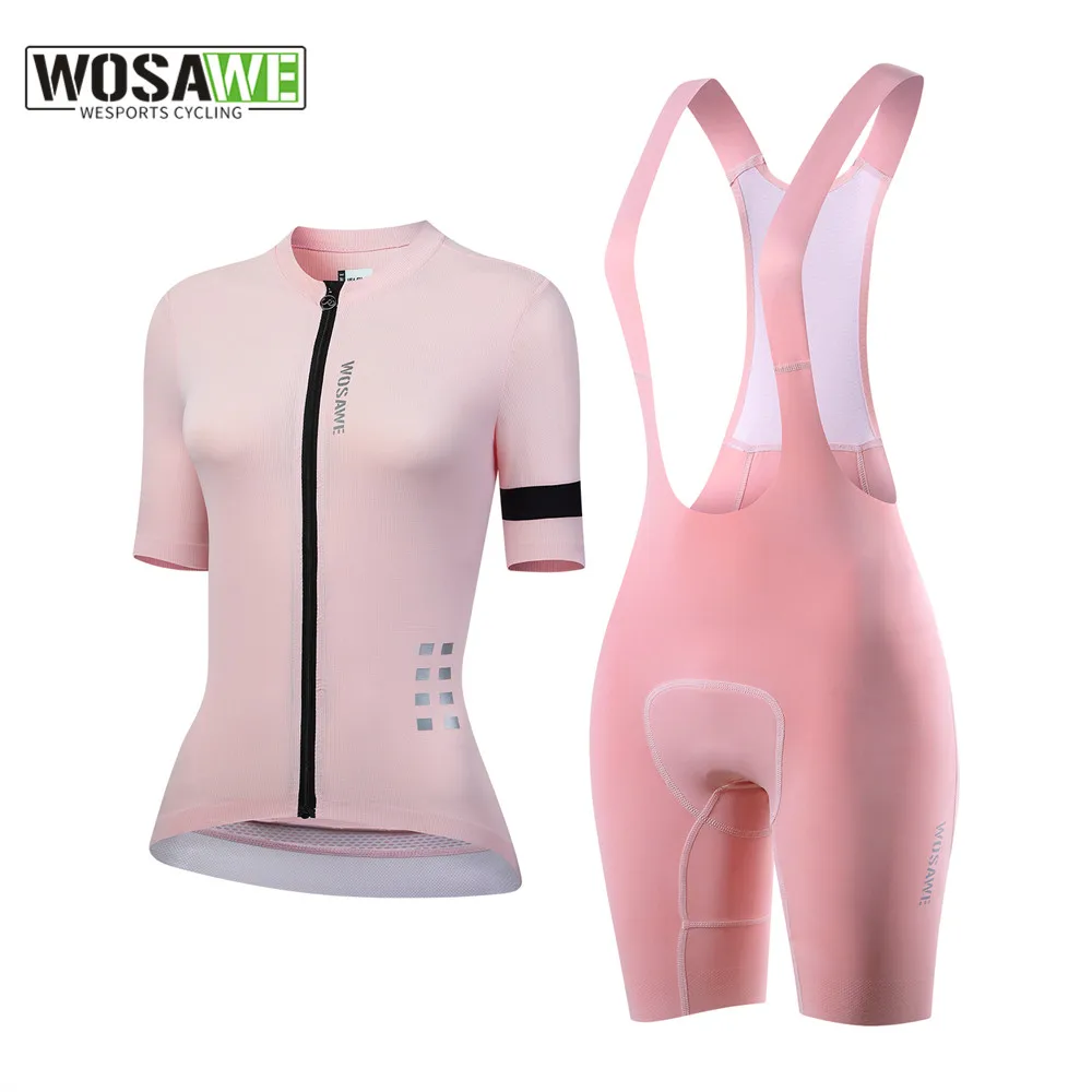 

WOSAWE Summer Womens Cycling Jersey Bib Shorts Sets Wear Racing Bike Clothing Kits Feminino Bicycle Clothes Suits Riding