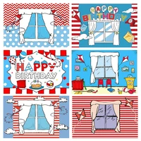 cartoon window kite photography backdrop cat hat red white stripes birthday background baby shower party decoration photobooth