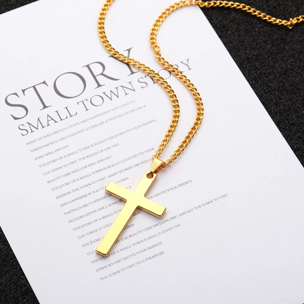 Fashion Cross Necklace Women Men Stainless Steel Christian Charm Necklace Boys Girls Punk Hip Hop Friendship Jewelry Gifts