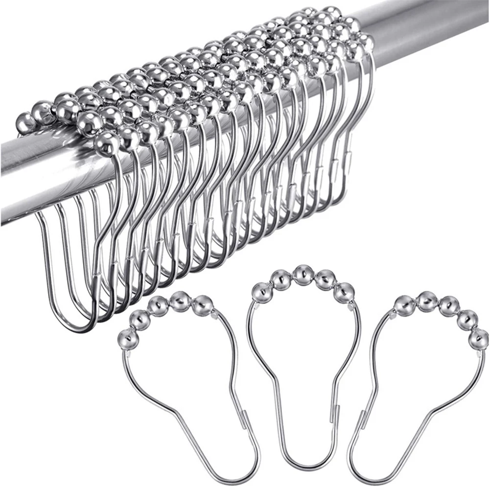 

12 шт., нержавеющие занавески для ванной, занавески для душа с роликовыми шариками, кольца, крючки, зажимы для драпировки, занавески, аксессуа...