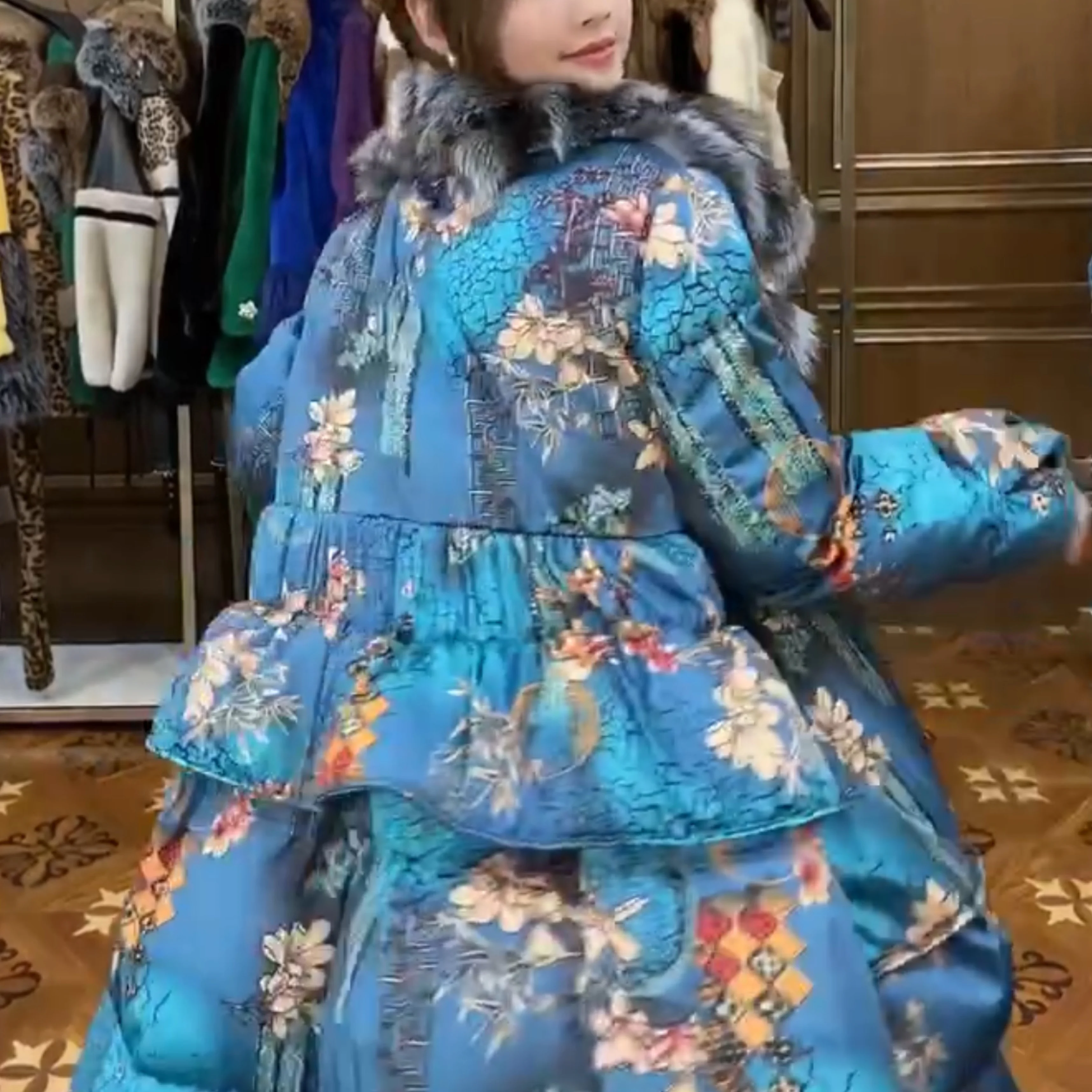 2022 Winter New Faur Fox Fur with White Duck Down Fur Jacket Long-Sleeved Women's Long Warm Slimming Fashion Warm Coat