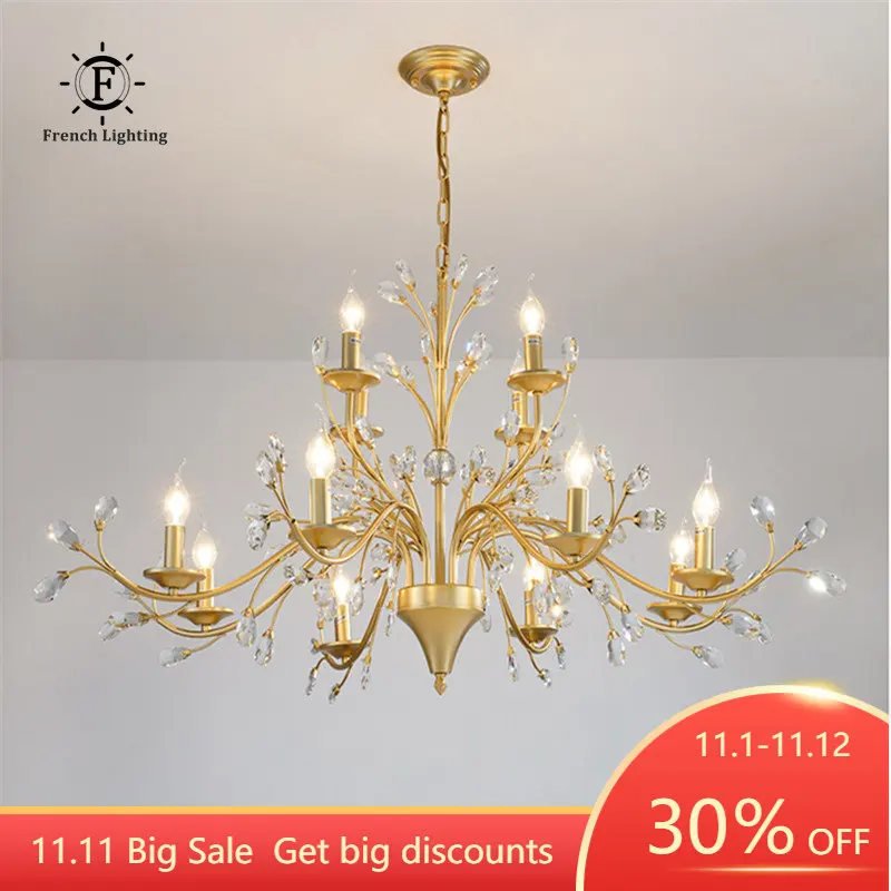 

Роскошная хрустальная ретро-Люстра для гостиной, спальни, скандинавский подвесной Железный современный подвесной светильник в стиле лофт ...