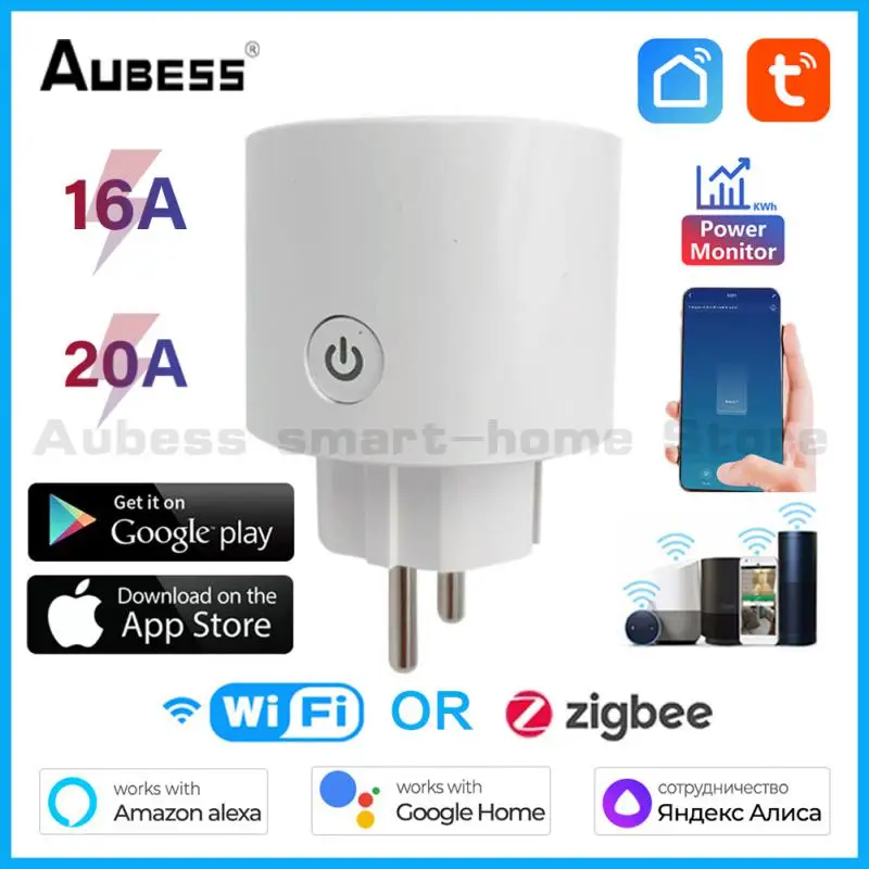 

Aubess 16A/20A WIFI/ZIGBEE EU Smart Plug APP Remote Control With SmartLife Power Monitor Timer Alexa Google Assistant Socket