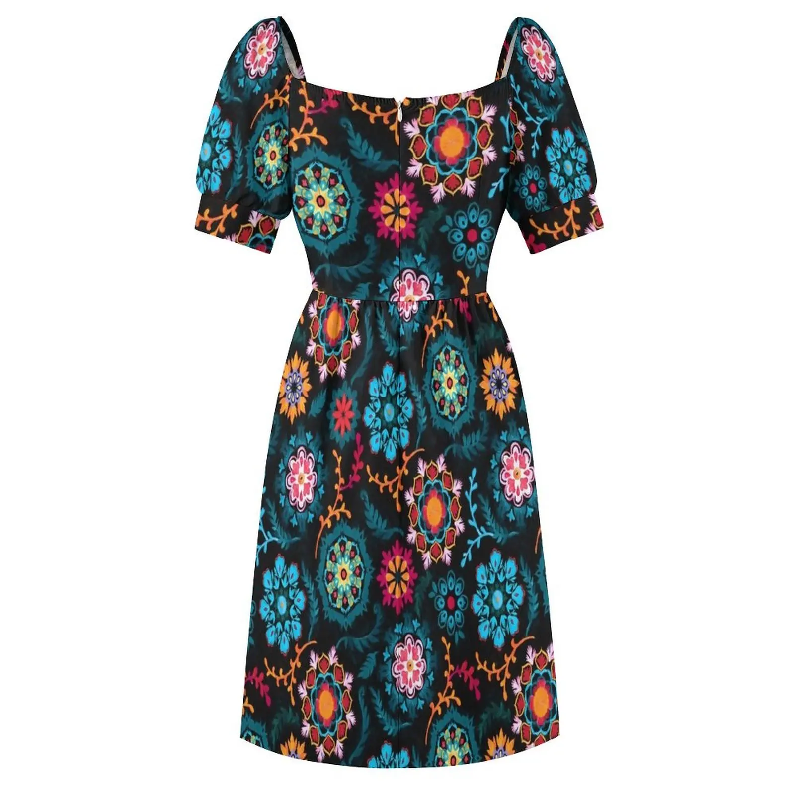 Черное платье с короткими рукавами в стиле Suzani элегантные платья для женщин