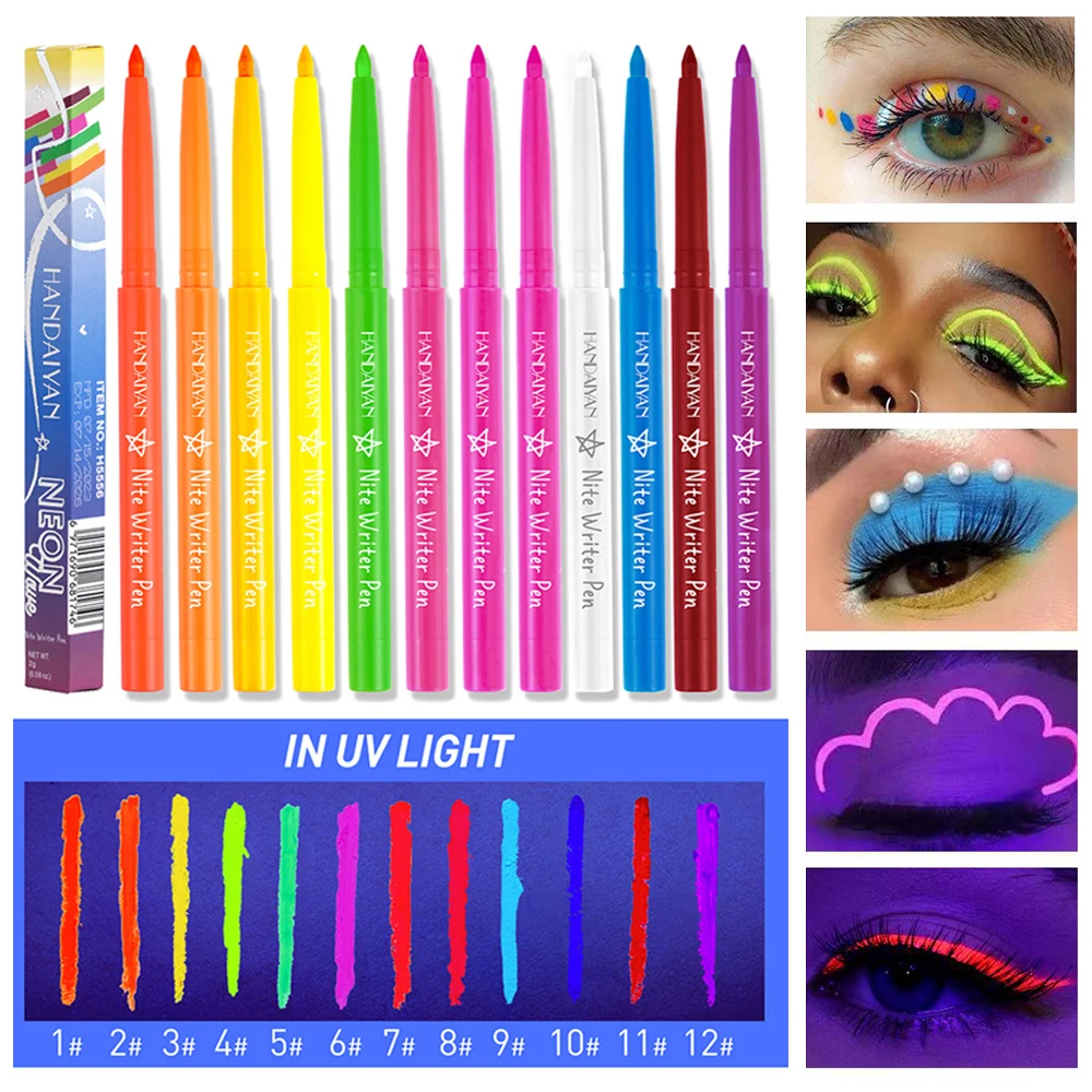 

12 Colors Eyeliner Gel Pen Fluorescent Color Face Eyes Drawing Pen Sweat-proof Long Lasting Eyeliner Pencil Party Eye Makeup