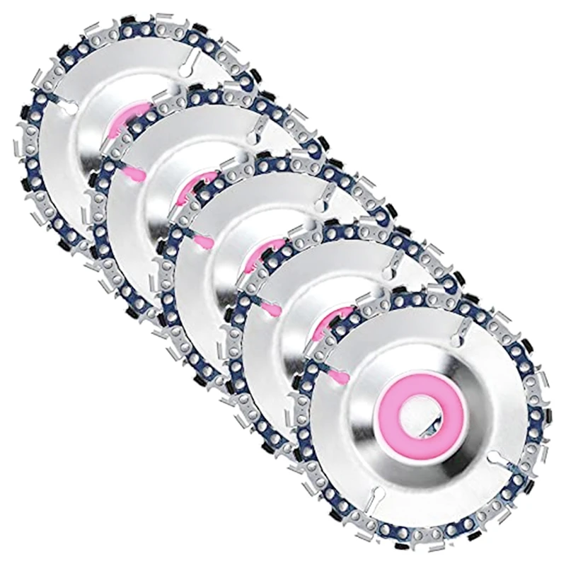 

5 Pcs 5/8In Wood Carving Chain Disc-4In 22 Teeth Grinder Carving Chain Saw Disc For 4In/ 4-1/2In Angle Grinder Grinding