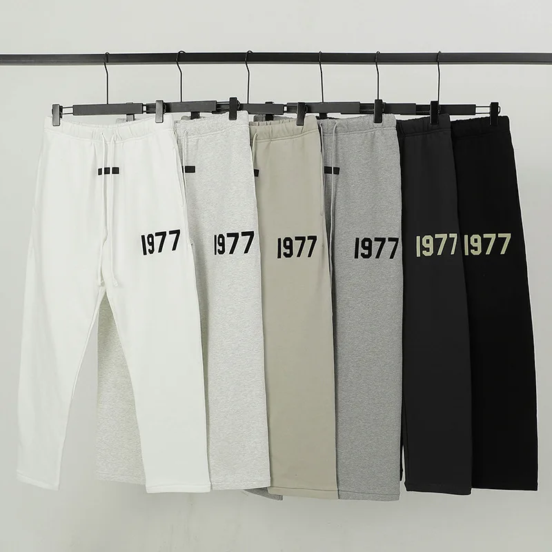 ESSENTIALS Pants Men Autumn Winter Sweatpants High Quality 100% Cotton Trousers 1977 Flocking Number Printing Hip Hop Streetwear