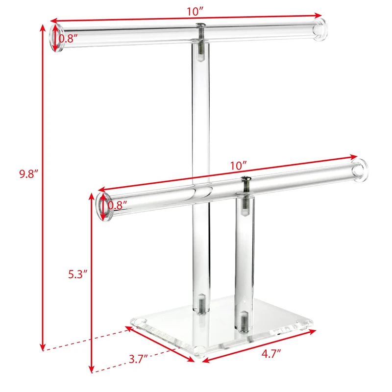 Fashion Clear Acrylic Round Bracelet Display Holder 2 Tier T-Bar Jewelry Display Bracelet Display Holder Stand Display Organizer