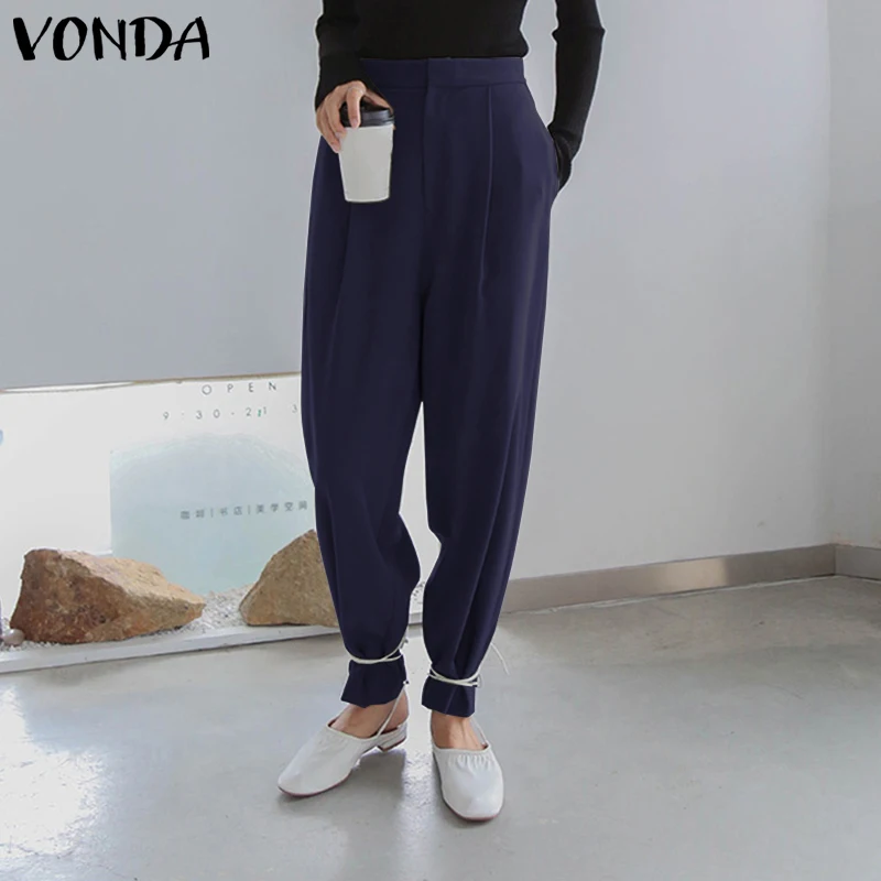 

VONDA Spring Women Long Pants Femme Loose Solid Zipper Palazzo Party Fashion Pantalon Oversize Casual High Waist Cargo Trousers