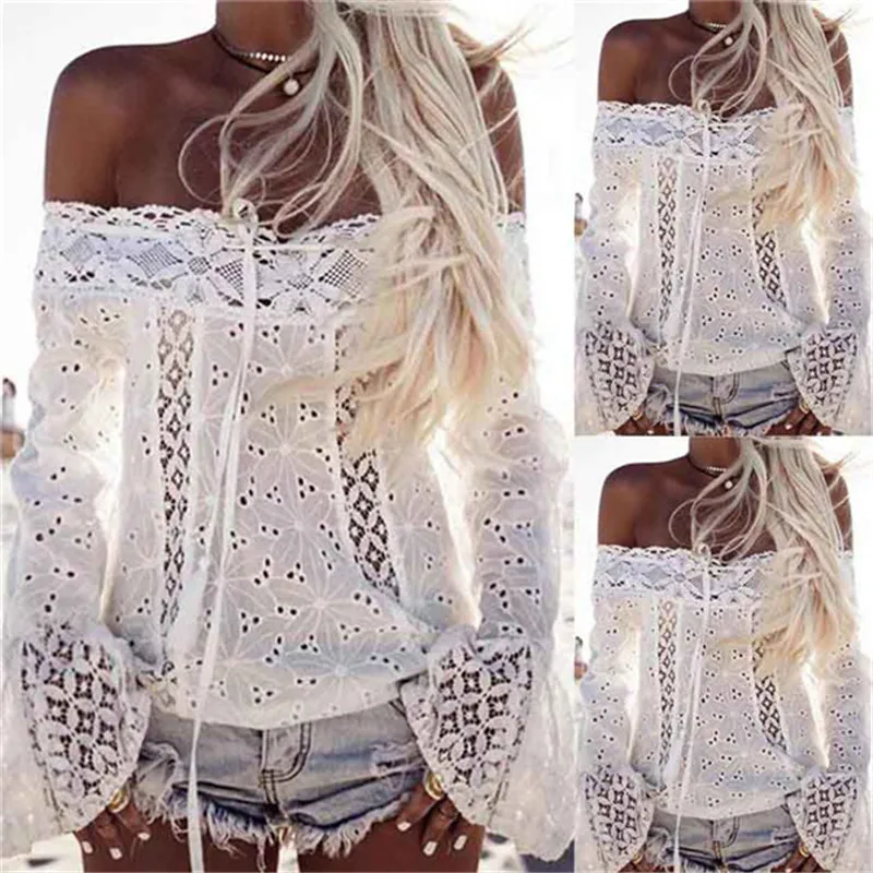 

Lace Loose Blouse Tops Shirt Spring Autumn Blusas 2020 Best Selling Tends Hot Girl Women Off Shoulder Long Sleeve Femininas New