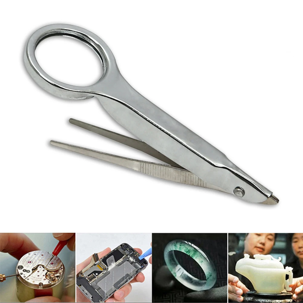 

10X Magnifier Handheld Magnifying Glass with Precision Tweezers Loupe Multifunctional Portable Magnifying Glasses Repairing Tool