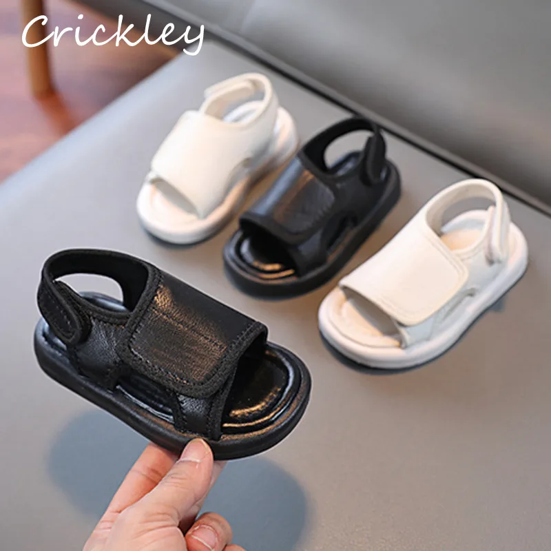 

2023 Solid PU Mesh Children Sandals Hook Loop Casual Sandals For Boys Girls Soft Bottom Non Slip Toddler Kids Beach Shoes