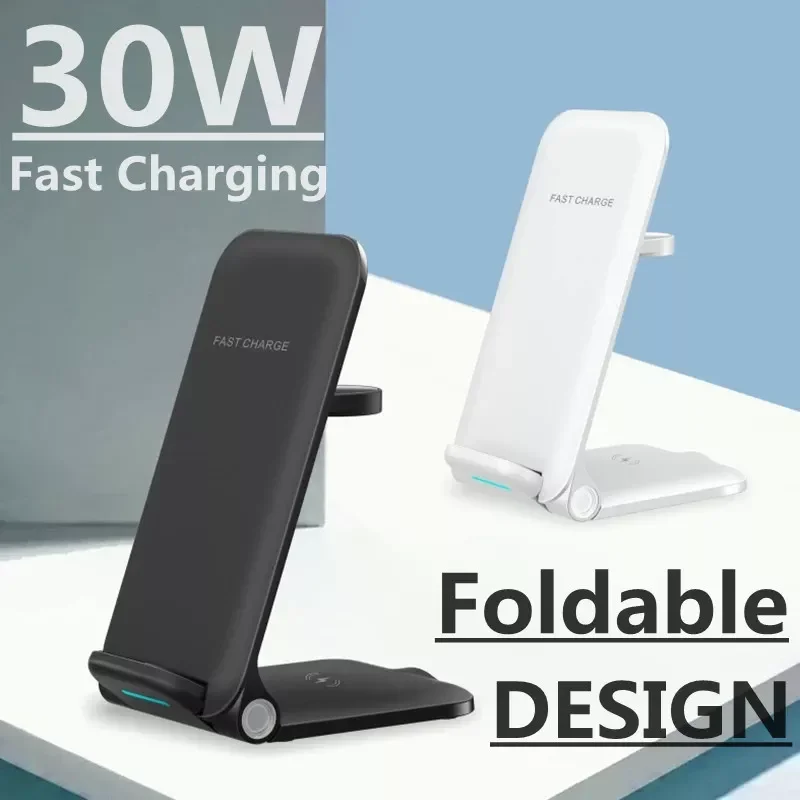 

30W Wireless Charger Stand For IPhone 13 12 11 XR 8 Apple Watch 3 In 1 Qi Fast Charging Dock Station for Airpods Pro IWatch 7 6