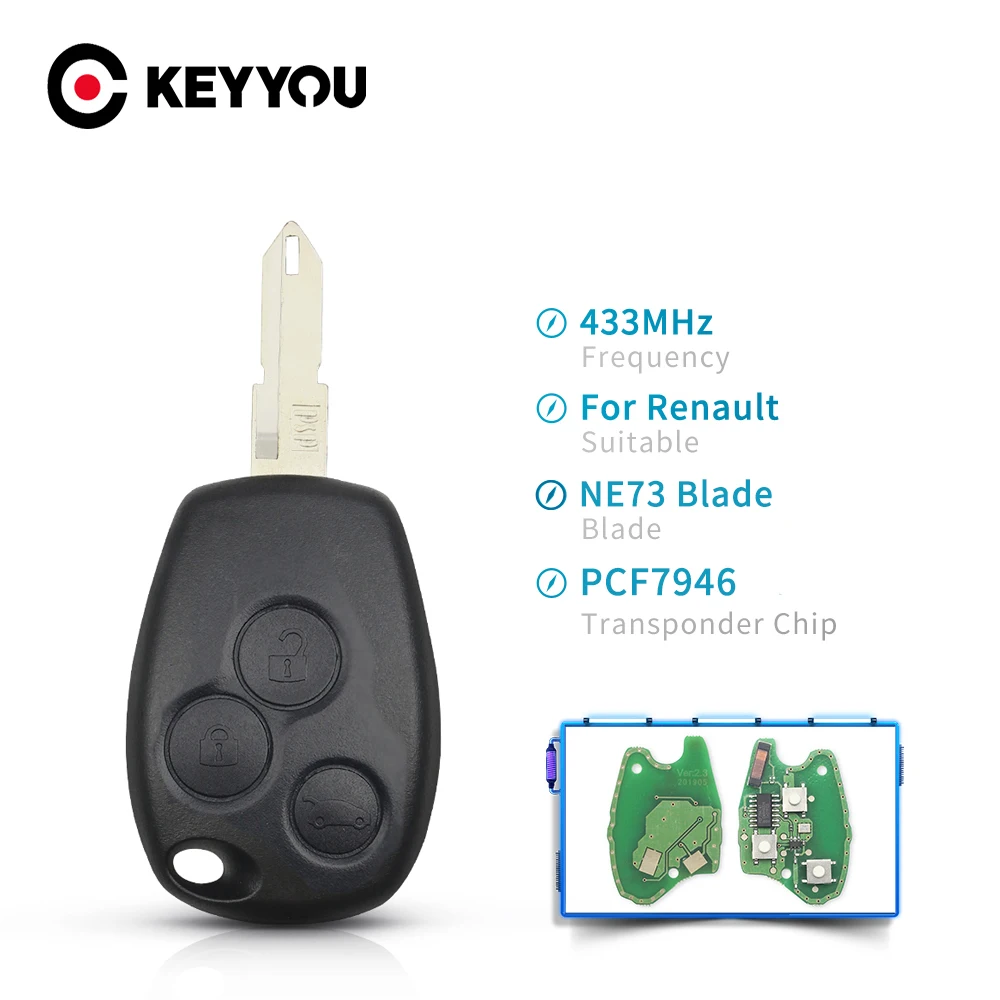

KEYYOU Remote Car Key PCF7946 Chip 434MHz 2/3 Button For Renault Trafic Vivaro Primastar Movano Dacia Replacement NE73 Blade Fob