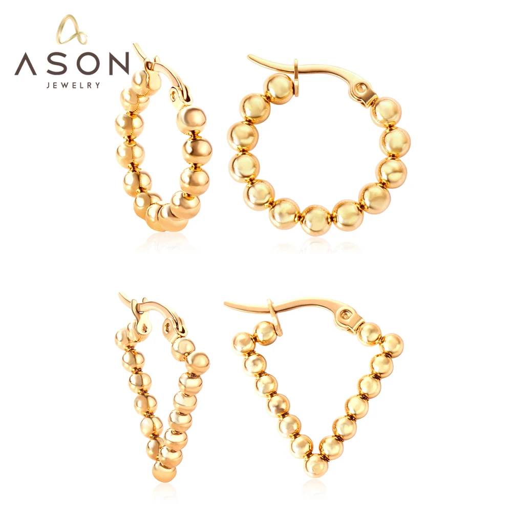 

ASONSTEEL News Beads Piercing Hoop Earrings Gold Color Surgical Medical Stainless Steel For Women Accessory Jewelry Vintage