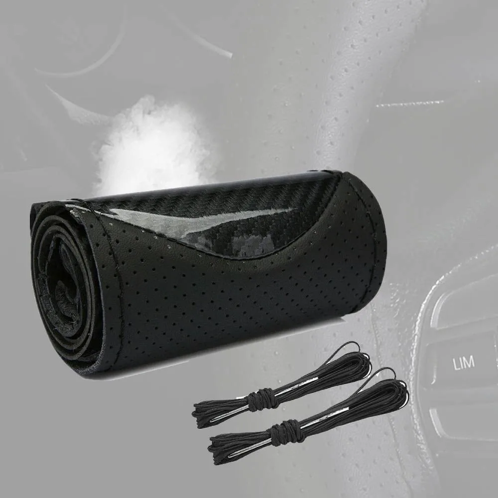 

15\\\"/38cm Steering wheel cover 1pc Accessories Car Carbon Leather Parts Replacement With Needles&Thread Durable