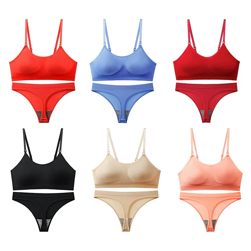 

Women's Sexy Seamless Underwear Set Fashion Comfortable Soft Backless Push Up Bra With Low-Rise Charming Briefs Suit