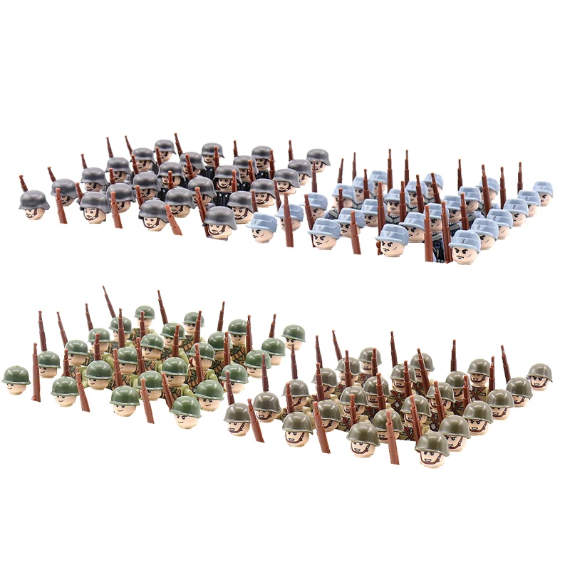 24pcs/set Child Ww2 Military Building Blocks Soldier Array With Base Plate And Accessories Rifle Small Particle Assembly War Toy |