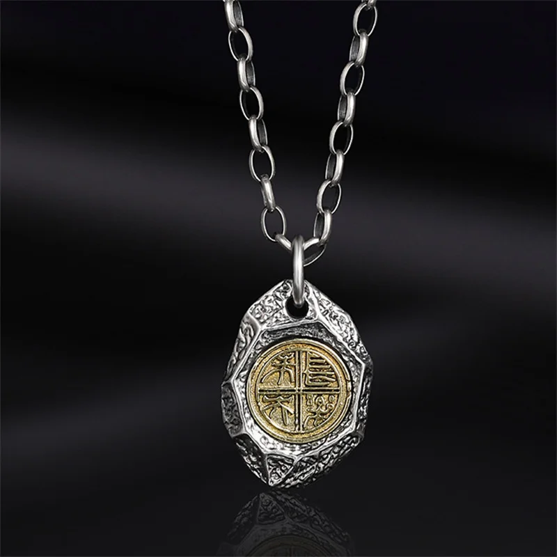

Vintage Boundless Joy Stone Pendant For Men Jewelry Fashion 925 Silver Chain Necklace Male Personality Sweater Accessories