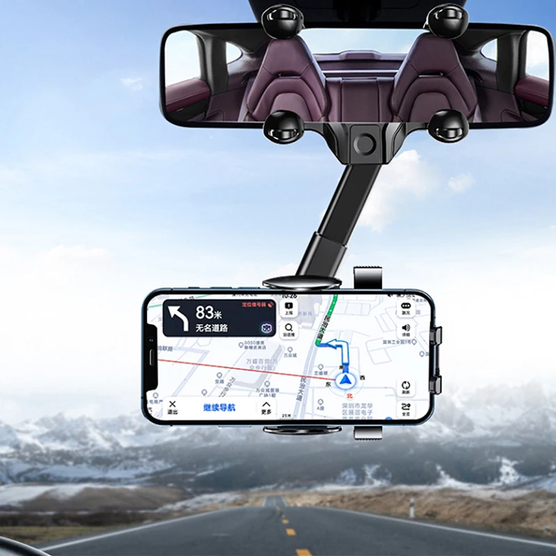 

360° Rotatable and Retractable Car Phone Holder Car Rearview Mirror Bracket