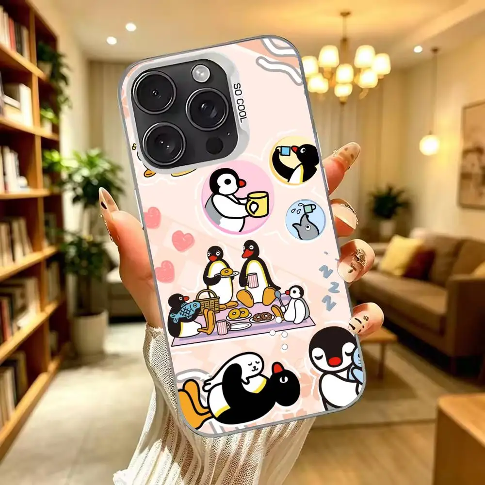 Фото Милый мультяшный чехол для телефона с Пингусом для iPhone 17, 16, 15, 14, 13, 12, 11 Plus, Pro Max, XS, цветное серебряное покрытие №3