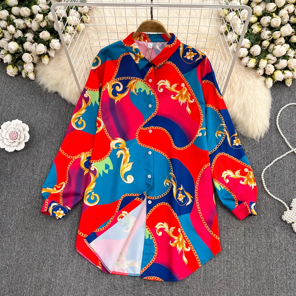 

VANOVICH 2022 Осенние новые европейские и американские винтажные темпераментные свободные однобортные повседневные рубашки с длинным рукавом и ...