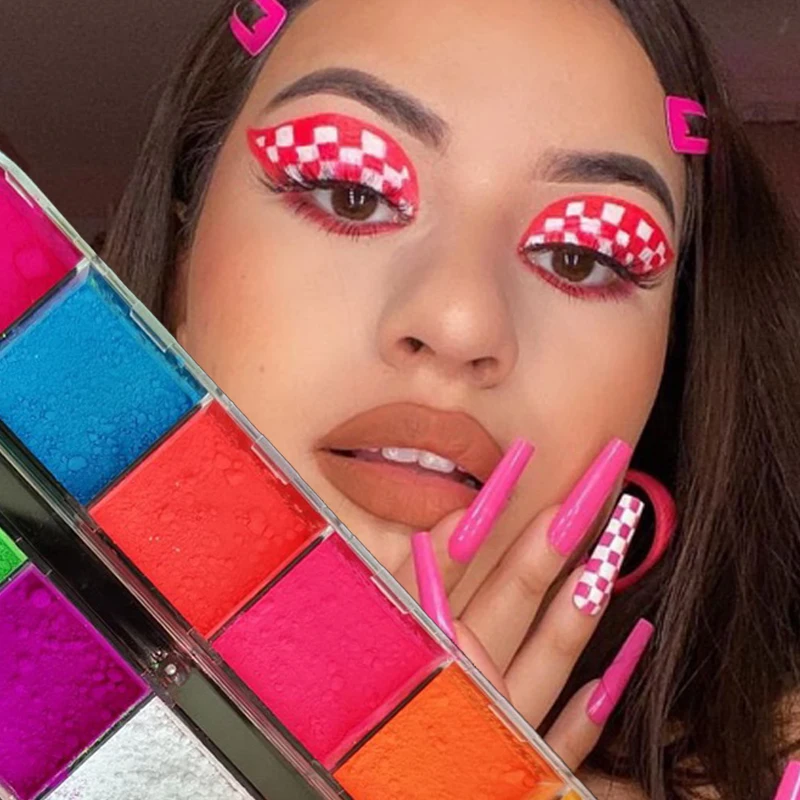 

12 Color Neon Eyeshadow Palette Matte Fluorescent Eye Shadow Pallete Nail Dipping Powder Make Up Palette Set Kit Nail Decoration