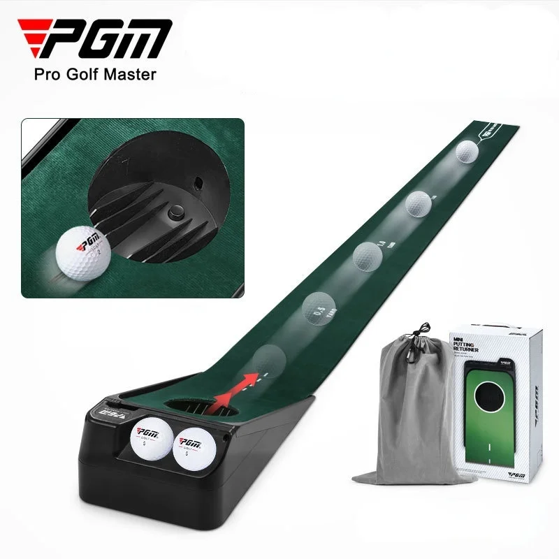 PGM Mini Golf Putting Mat Electric Ball Return Golf Putting Trainer Golf Putting Chipping Practice Green Set with Bag 0.15*2.5m