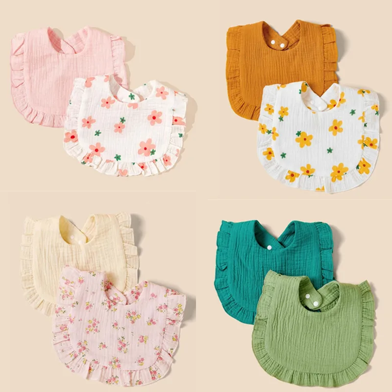 

Pure Cotton Gauze Lace Baby Bibs Adjusting Clasp Ruffle Newborn Feeding Burp Cloths Boys Girls Saliva Towel Scarf Baby Stuff