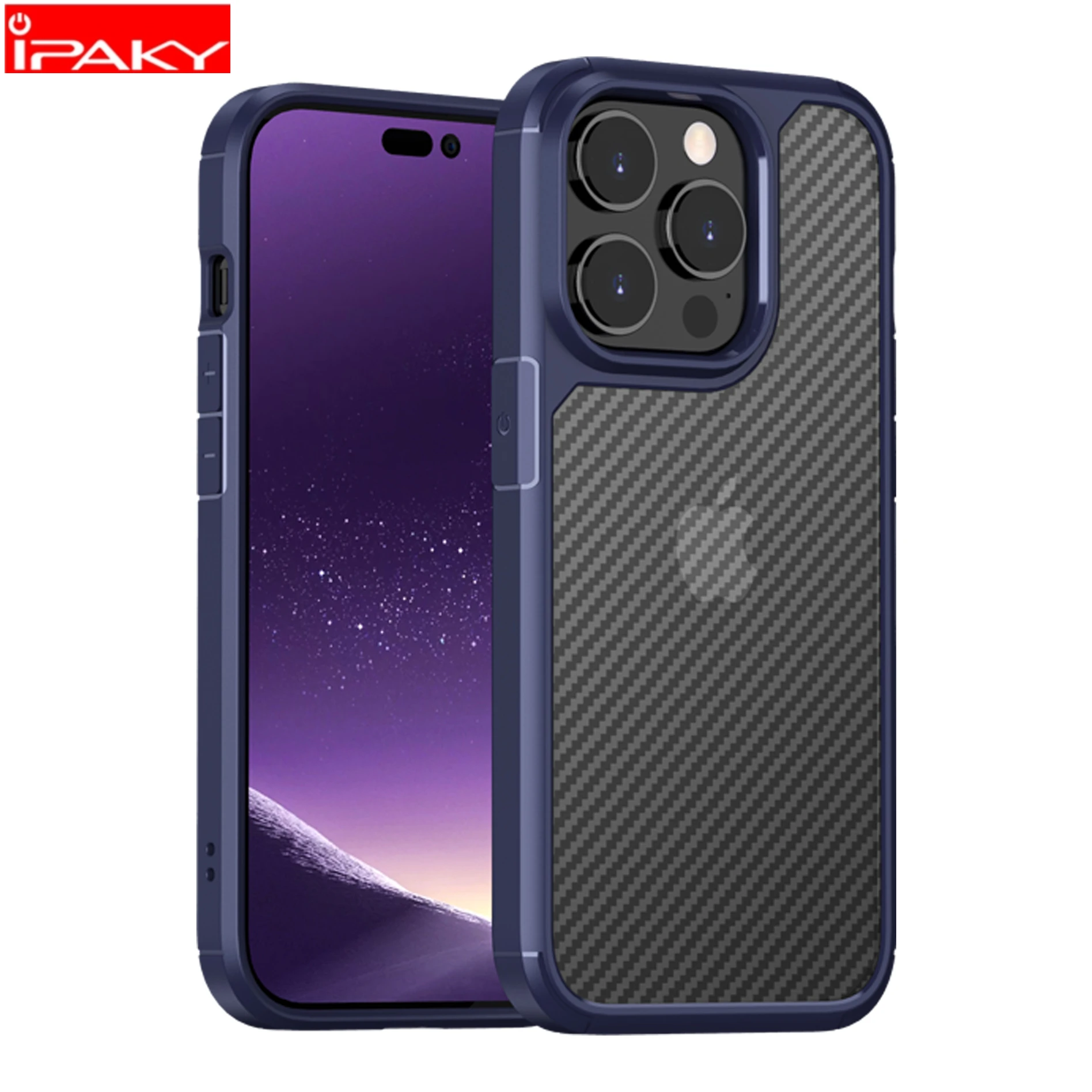 

IPAKY for iPhone 14 Case 14 Pro 14 Plus Case Translucent Armor Carbon Fiber Airbags Shockproof Cover for iPhone 14 Pro Max Case