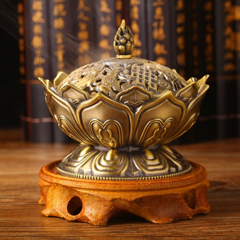 

Lotus Flower Incense burner alloy Zinc-copper dish Chinese Buddha Incense Holder Burner Brass Sandalwood Censer Incense Hot Hot