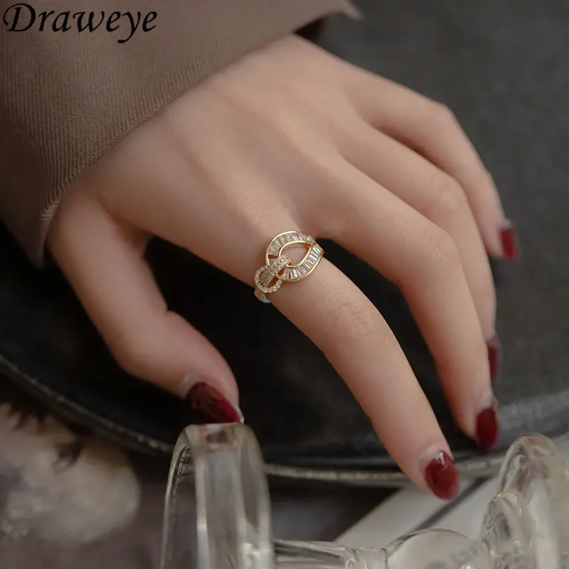 

Draweye Jewelry for Women Metal Hollow Out Knotted Korean Fashion Vintage Cuff Rings Hiphop Y2k Forefinger Anillos Mujer