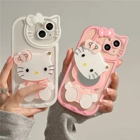 hello kitty cartoon creative makeup mirror phone cases for iphone 13 12 11 pro max xr xs max x lady girl anti drop soft cover