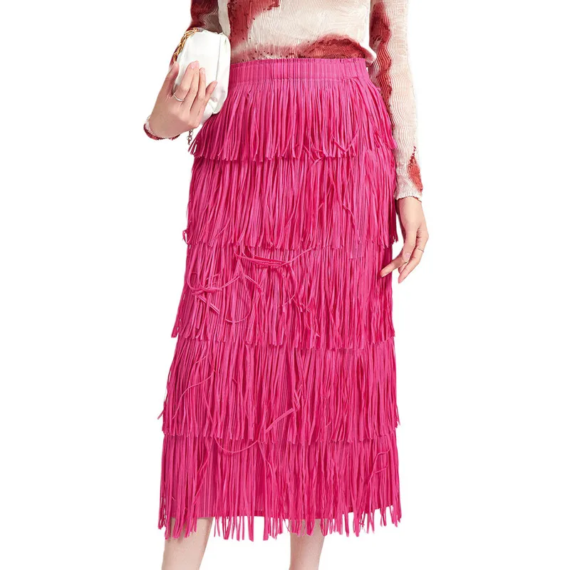 

Женская однотонная Юбка-миди с бахромой, элегантная прямая юбка-карандаш с высокой талией, соблазнительная Клубная уличная одежда, лето 2023