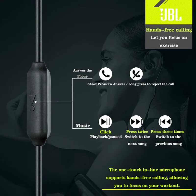 Фото Оригинальные проводные наушники-вкладыши JBL ENDURRUN 2 с разъемом 3,5 мм, водонепроницаемые, для занятий спортом, бега и прослушивания музыки. №5