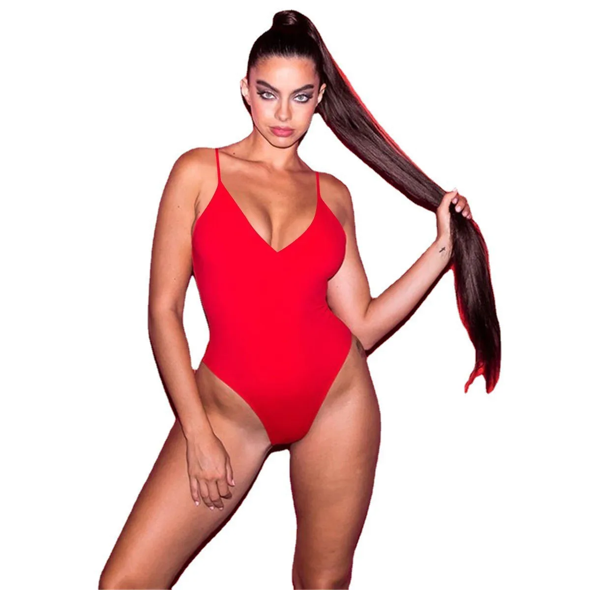 

Модный женский слитный купальник-Бикини на бретелях с открытой спиной и шнурком, однотонный, YMSW002