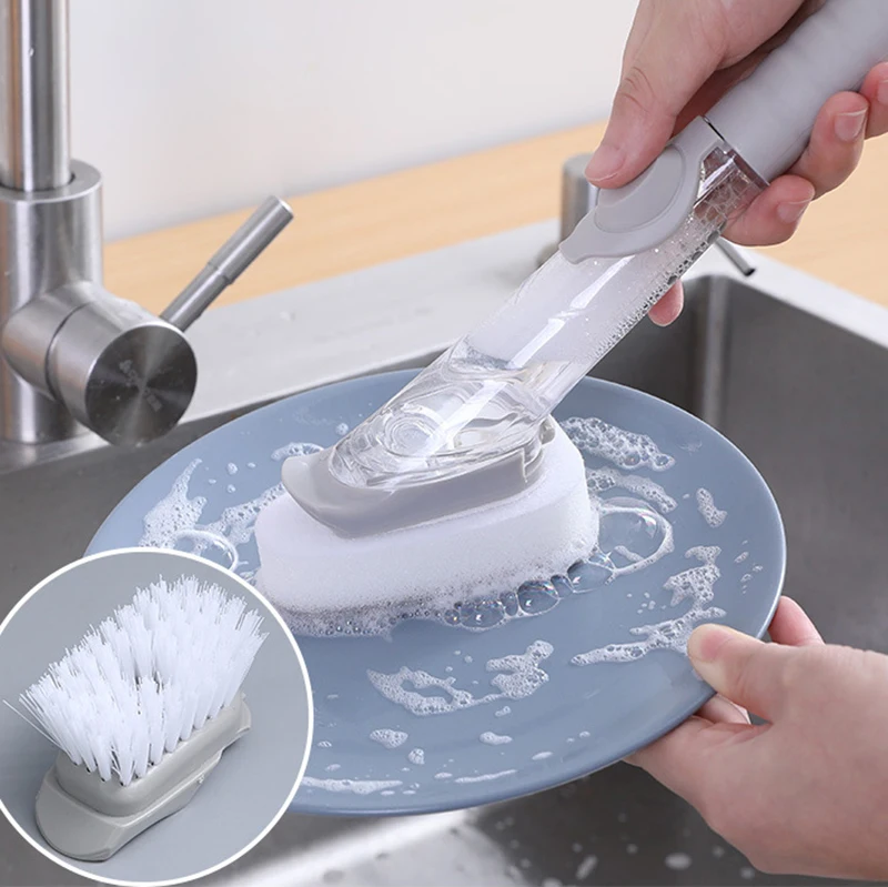 

1PCS 2 In 1 Long Handle Cleaing Brush with Removable Brush Sponge Dispenser Dishwashing brush for Kitchen Cleaning Supplies