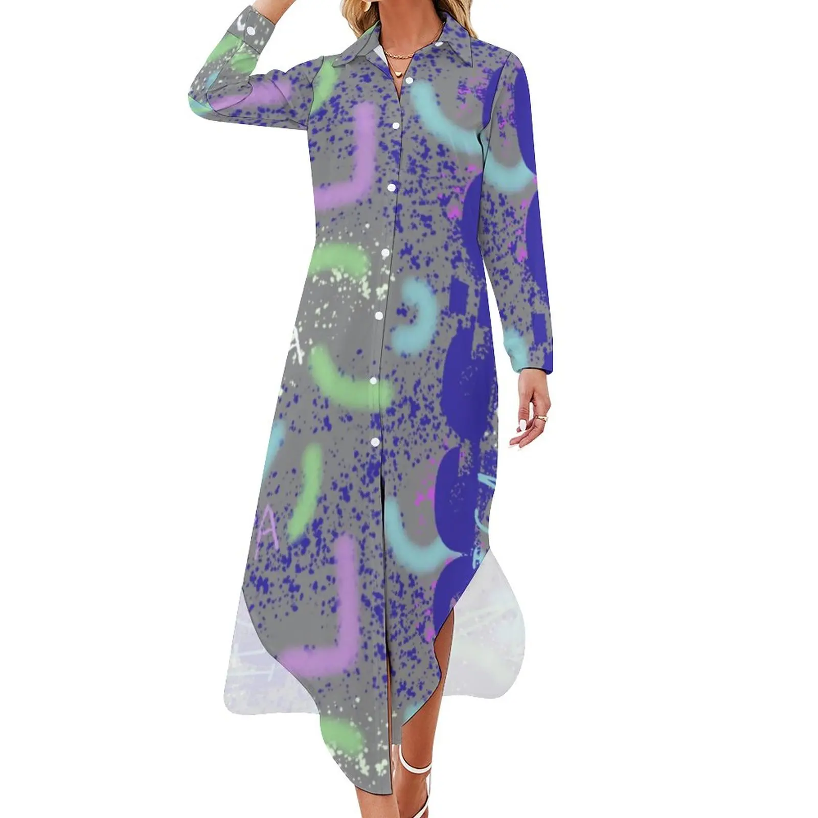 

Шифоновое платье с разноцветными абстрактными буквами, в стиле ретро