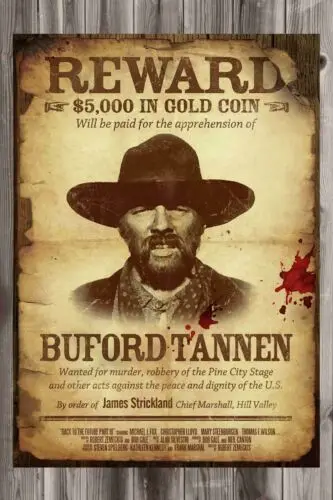 Плакат Reward Buford Tannen Назад в будущее или металлическая жестяная вывеска 12 x 18