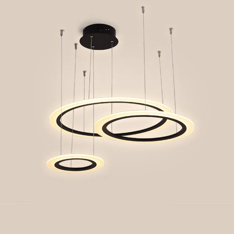 

Modern Black Rings Chandelier 40/60/80/100cm Home Lustre with Remote Chandelier Lighting for Living Room Bedroom Restaurant