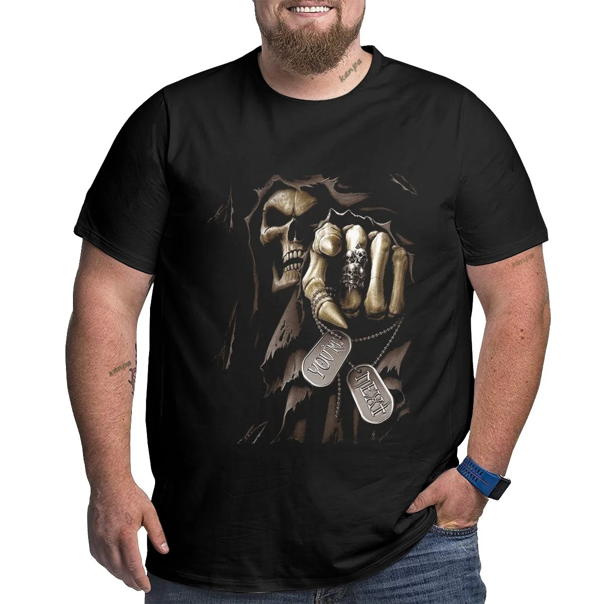 Фото Мужская футболка высокого качества из 100% хлопка в уличном стиле, свободная летняя мужская футболка с принтом черепа, повседневная футболка Death с коротким рукавом для мужчин №1