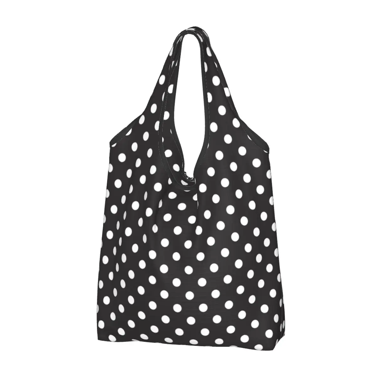 

Классическая черно-белая сумка для покупок в горошек, женская сумка-тоут, портативные сумки для покупок для продуктов
