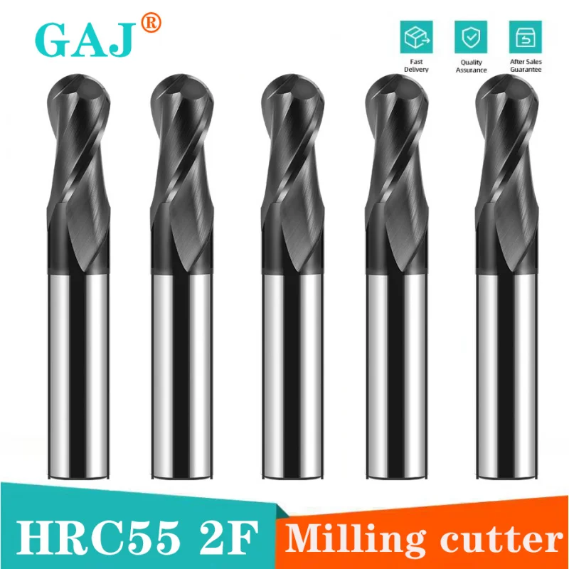 

HRC55 2-зубая фреза с ЧПУ, карбид стали вольфрама, черное нанопокрытие, шаровая концевая фреза с ЧПУ, механическая обработка, концевые фрезы, инструменты