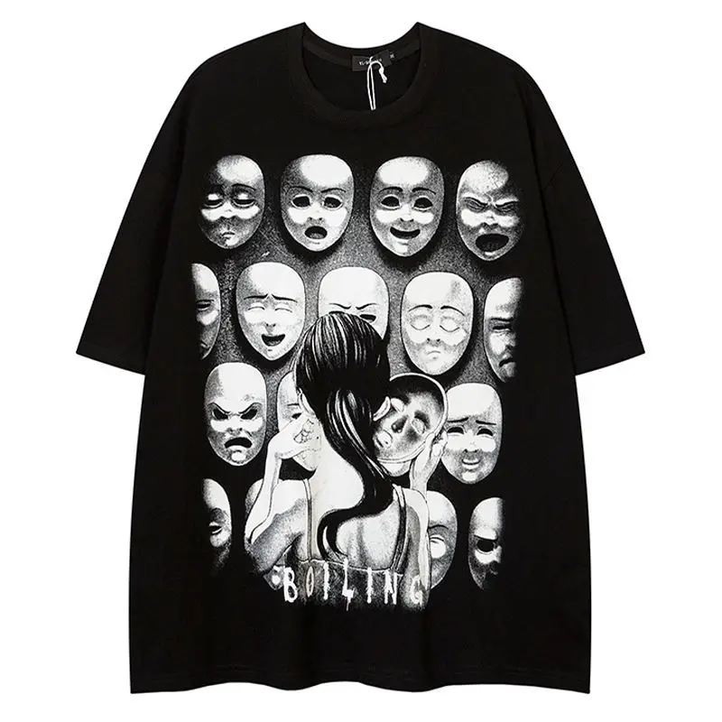 

Cotton high street yabi wind Harajuku oversize loose dark short-sleeved T-shirt men's S tops short sleeve