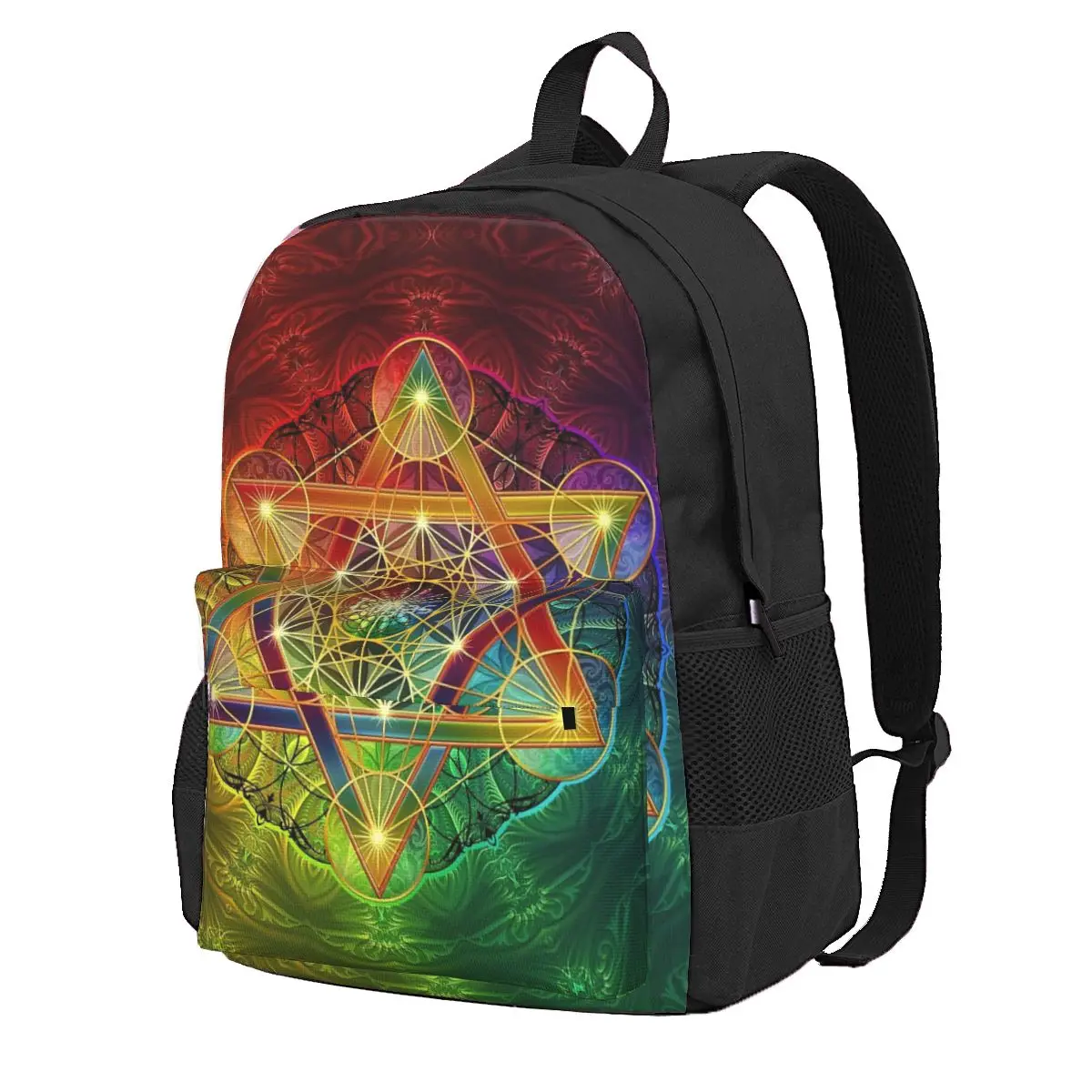 

Metatron's Cube с Merkabah и цветочной наплечной сумкой, рюкзак в стиле ретро, прочный и портативный, для путешествий, хороший подарок, настраиваемый