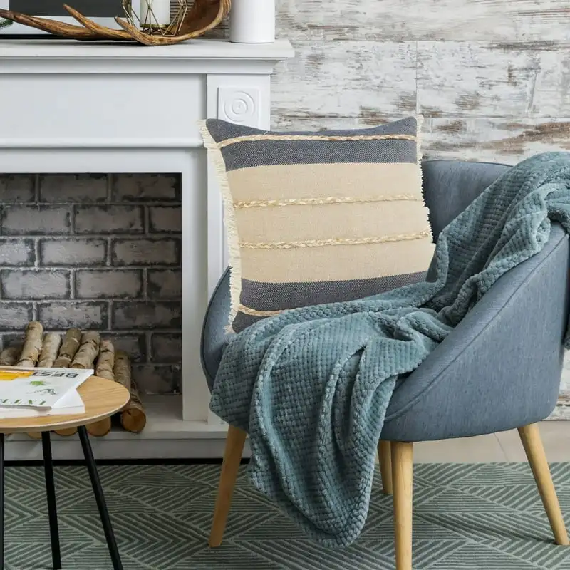 

Наволочка х 20 дюймов из хлопчатобумажной смеси в синюю/желтую полоску