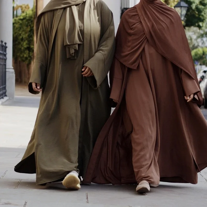 

Ramadan Eid Mubarak Chiffon Open Abaya Solid Color Loose Abayas for Women Dubai 2022 Middle East Turkey Two-Piece Suit Islamic