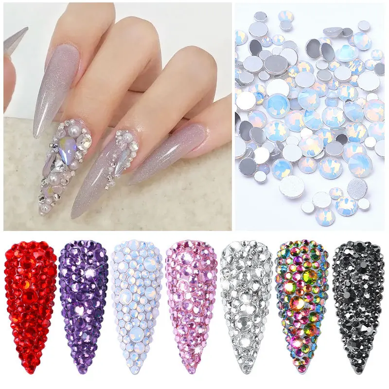 

SS4-SS16 Mixed Size Flat Back AB Rhinestone Top Quality 3D Nail Crystal Super Bright Glass DIY Nail Art Sparkly Decoration Tool